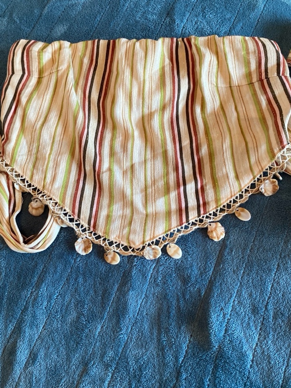 No Boundaries Wide-Leg Striped Cream Pants with Red and Green Accents - Picture 2 of 2